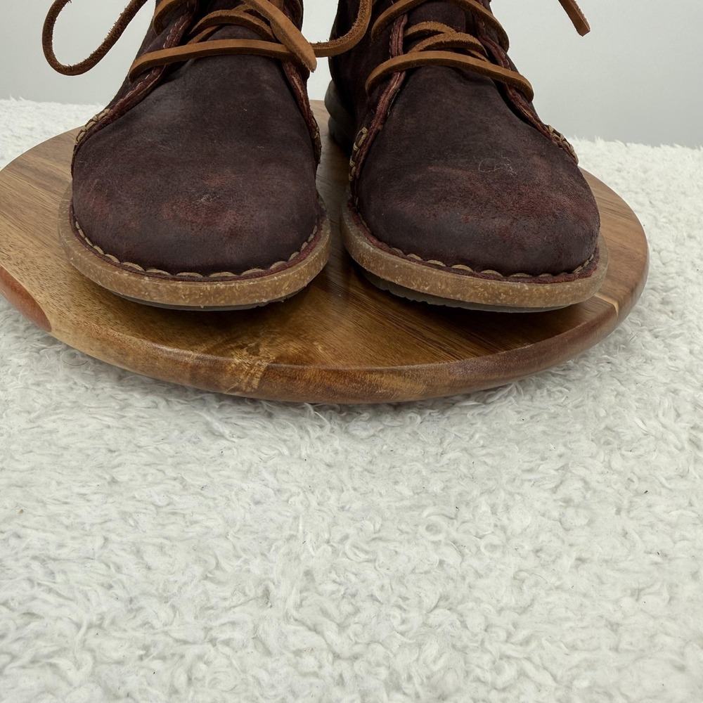 Born Temple Boots Womens Size 8 Purple Suede Ankle Booties Braided Trim Wedge - Picture 5 of 10